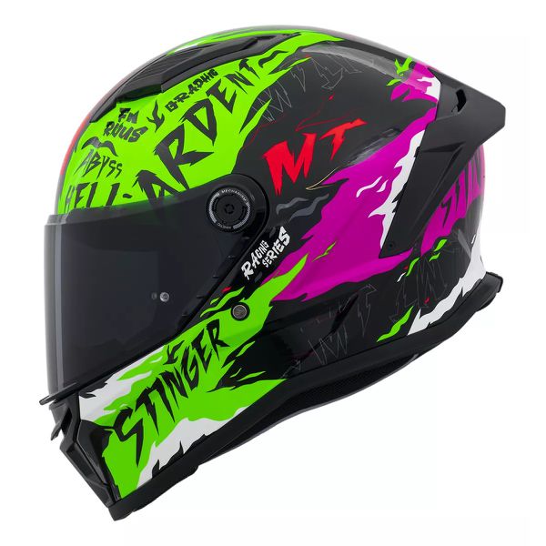 Capacete MT Stinger 2 Ardent C13 - Preto Verde Rosa