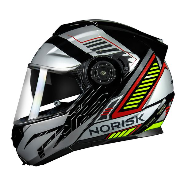 Capacete Norisk Ff345 Route Articulado Charge - Preto Prata Vermelho (Viseira Solar)