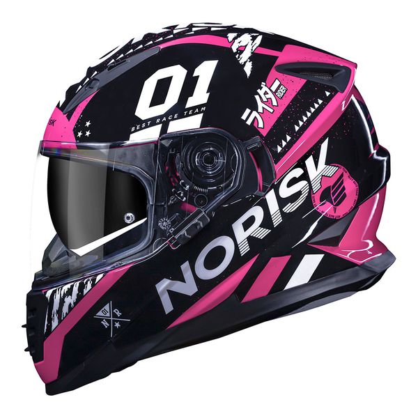Capacete Norisk Ff302 Soul Tokyo - Preto Branco Rosa (Viseira Solar)
