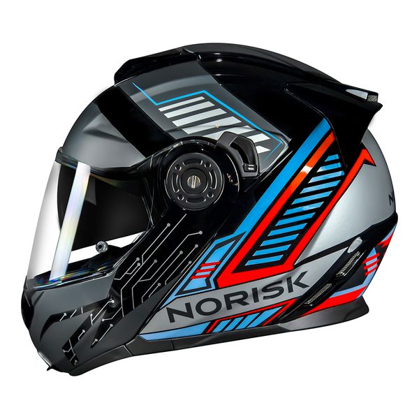 Capacete Norisk Ff345 Route Articulado Charge - Preto Titanium Azul (Viseira Solar)