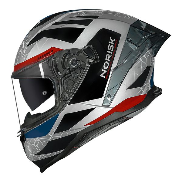 Capacete Norisk Strada 2 Evoque - Prata Vermelho Azul (Viseira Solar)