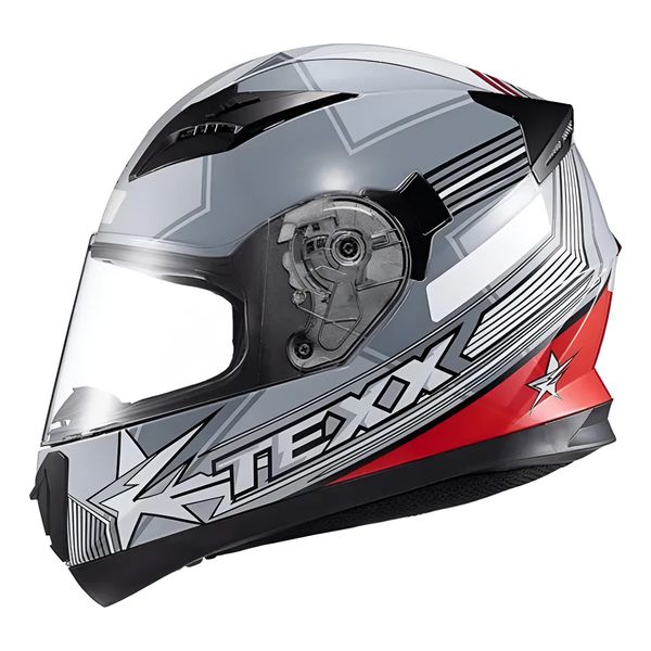 Capacete Texx Strike Superstar - Cinza/Vermelho/Branco 