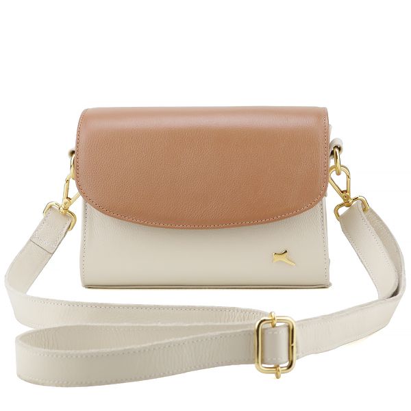 Bolsa Stella Tiracolo Mr. Gutt em Couro Legítimo OffWhite / Caramelo - Ref-B-815-OffWhite / Caramelo 