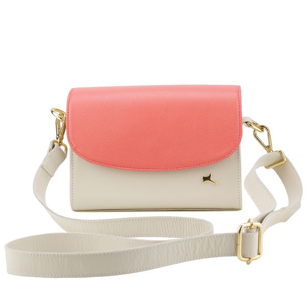 Bolsa Stella Tiracolo Mr. Gutt em Couro Legítimo OffWhite / Laranja - Ref-B-815-OffWhite / Laranja 