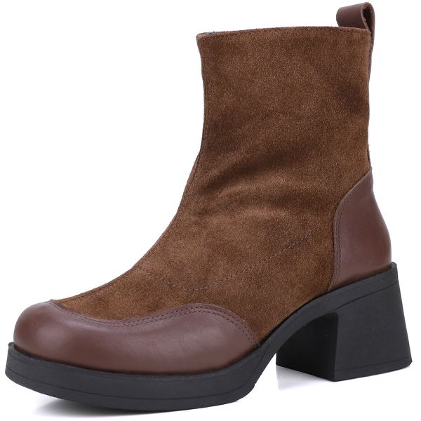 Bota Lançamento Mr. Gutt Cano Curto Renata De Couro Salto Grosso Cafe - Ref. 7000 