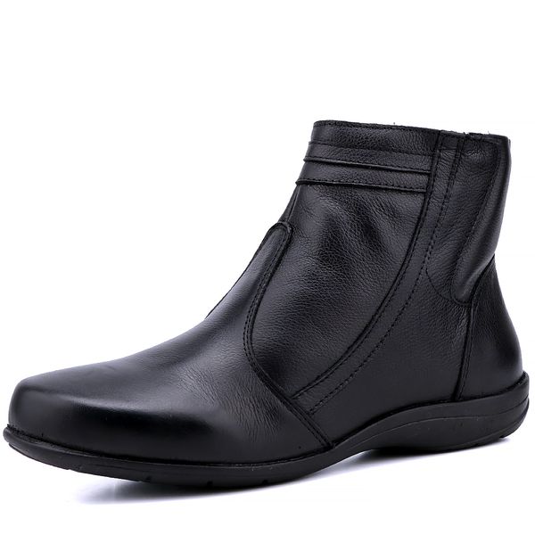 Bota Rasteira De Couro Cano Curto Preto - Ref. 1803 Pto