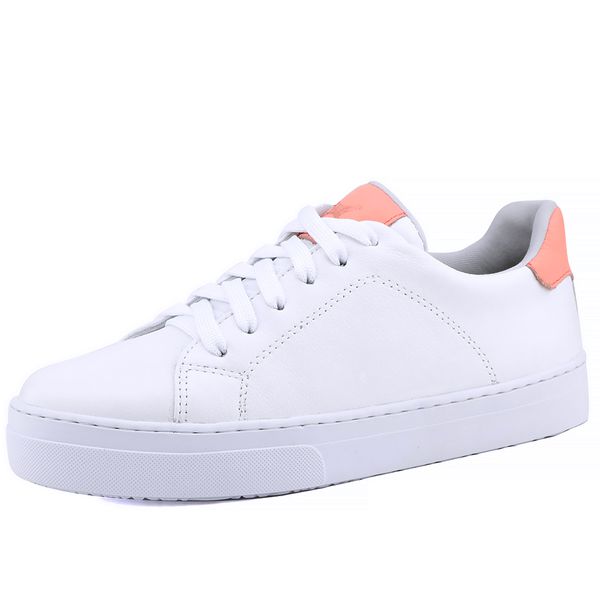 Tênis Sophia Casual Feminino em Couro Mr Gutt - Ref. 2401 Branco/Laranja