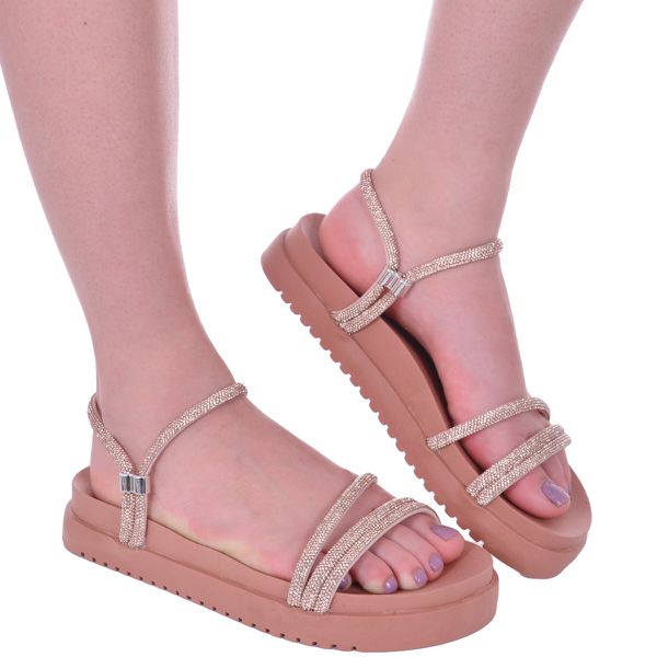 Sandalia Papete Strass Nude