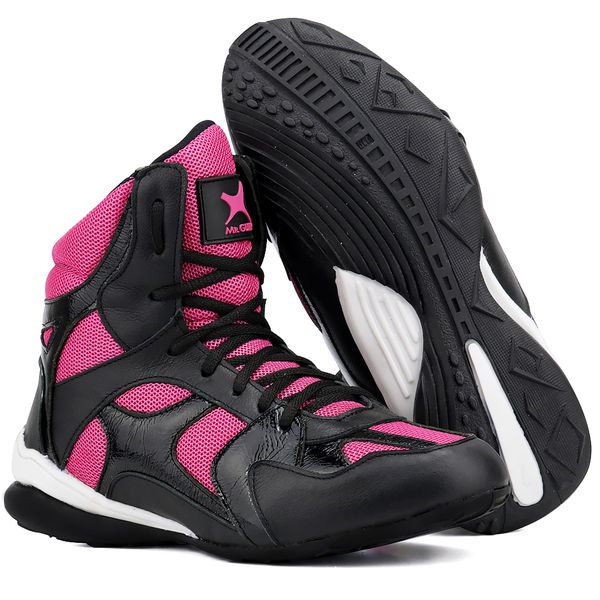 Bota Sporting Treino Fitness Mr. Gutt em Couro Preto Com Rosa - - Ref. 510 Pto/Rosa