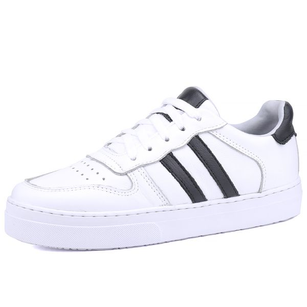 Tênis Isabella Feminino em Couro Mr Gutt com Listras - Ref. 2201-Branco/Preto