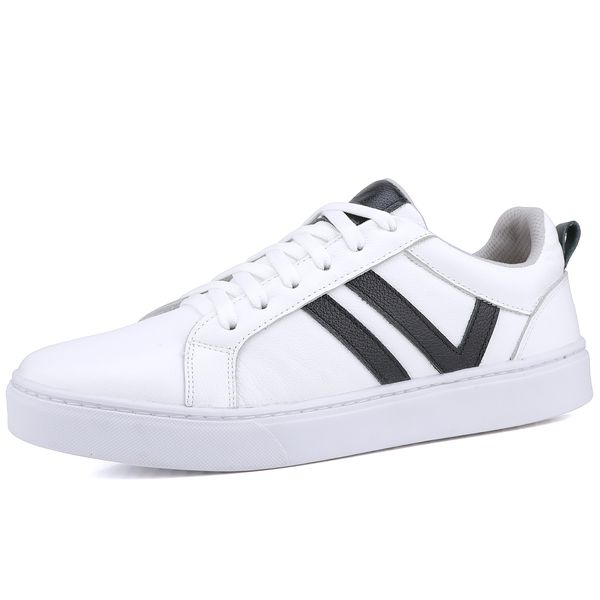 Tênis Denali Casual Masculino em Couro Mr Gutt Branco - Ref. V6m Branco/Preto