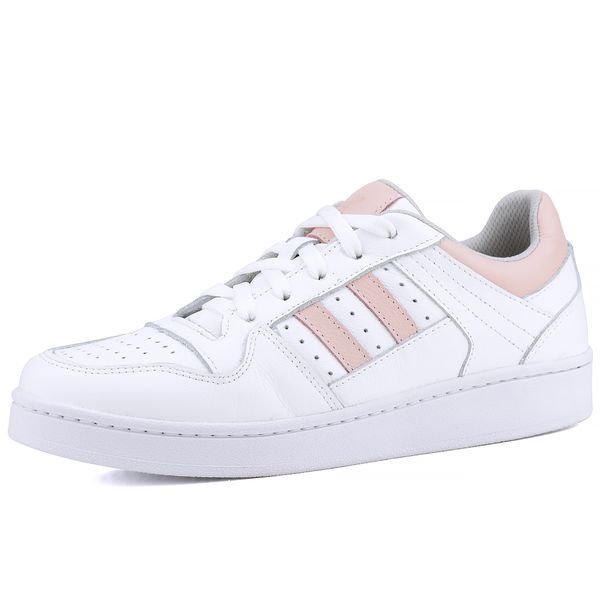 Tênis Melani Casual Feminino em Couro Legítimo - Ref. N3 Branco/Nude