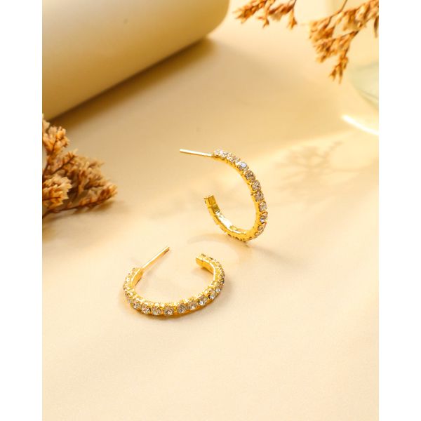 BRINCO ARGOLA CRAVEJADO PEQUENO - FOLHEADO A OURO 18K