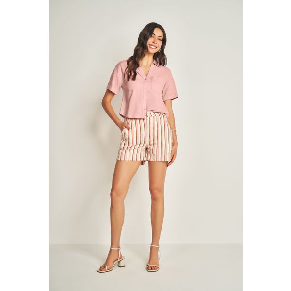 Camisa Cropped Em Linho Doce Trama 105138 Rose