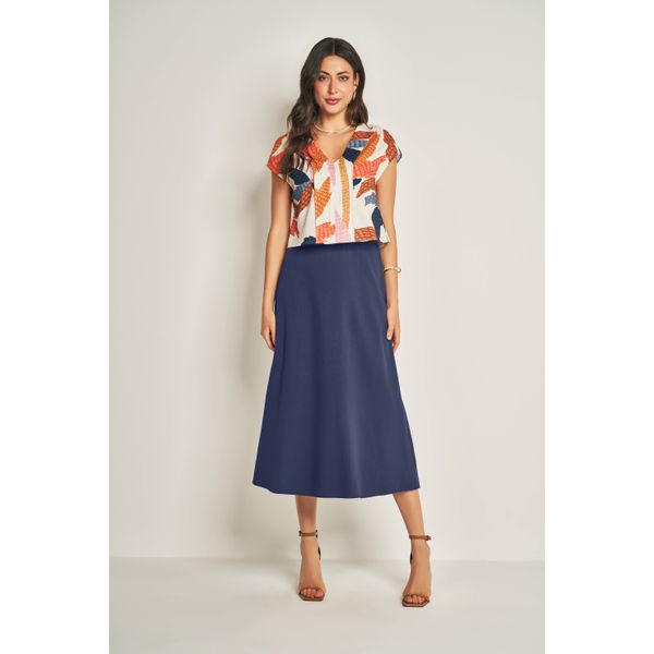 Saia Midi Doce Trama 105622 Azul Marinho