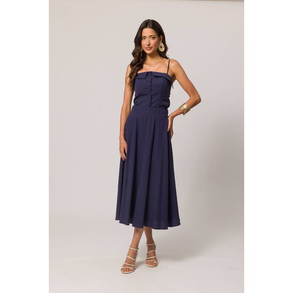 Saia Midi Texturizada Doce Trama 105641 Azul Marinho