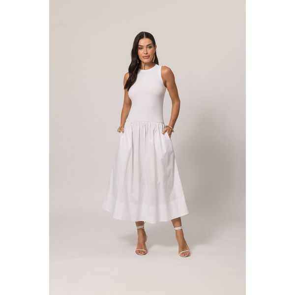 Vestido Midi Balone Doce Trama 105714 Branco