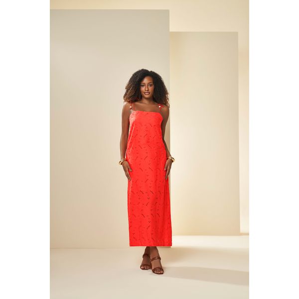 Vestido Doce Trama Em Lese Vermelho