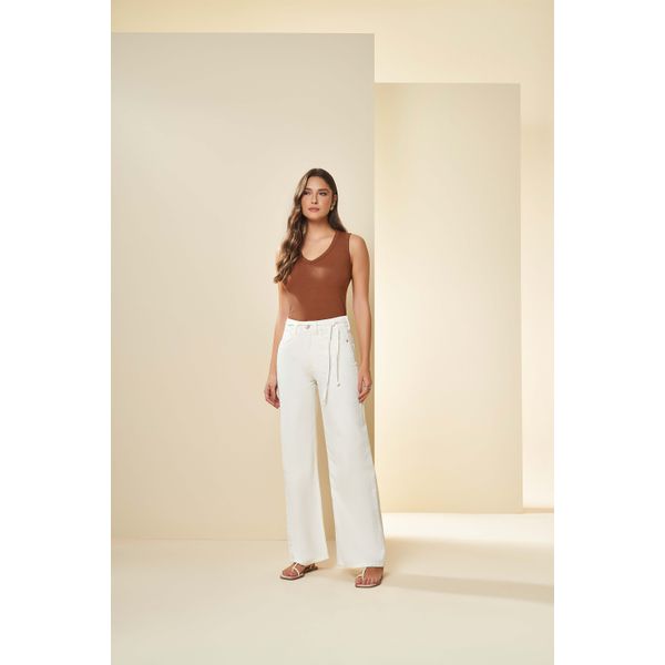 Calça Sarja Wide Leg Doce Trama 106182 Off White