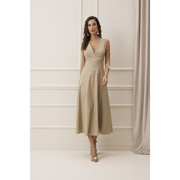 Vestido Super Midi Liso Com Recortes Charry 426194 Bege