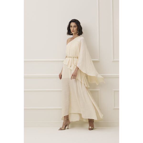 Vestido Longo Ombro Unico Com Camadas 426246 Bege Claro