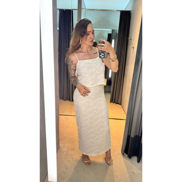 Conjunto Rendado Cropped E Saia Sly Wear 559017 Off White