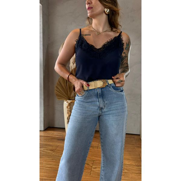 Blusa Alça Com Renda Sly Wear 561189 Azul Marinho