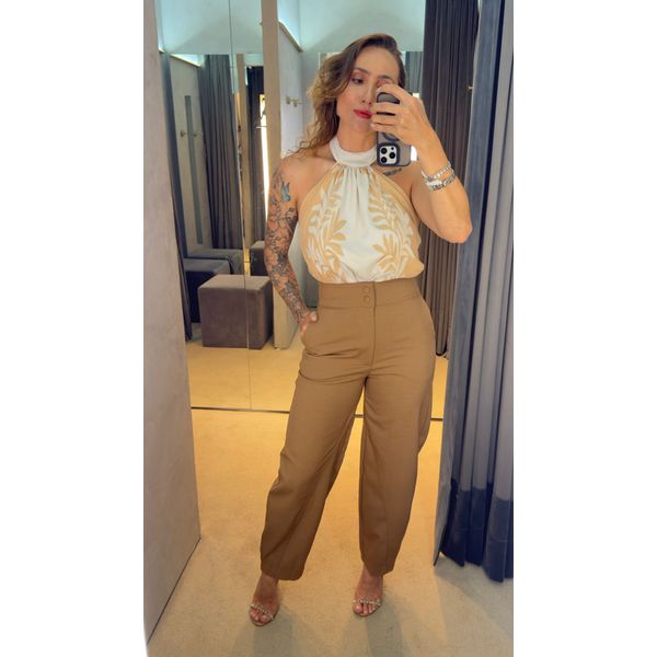 Calça Baggy Cintura Média Lança Perfume 502cf003366 Caqui 