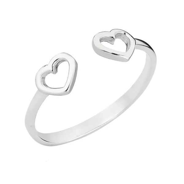 ANEL REGULÁVEL COM DOIS CORAÇÕES PRATA 925 - My Prata Joias