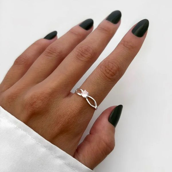 ANEL ZIRCÔNIA ROSA CLARO PRATA 925 - My Prata Joias