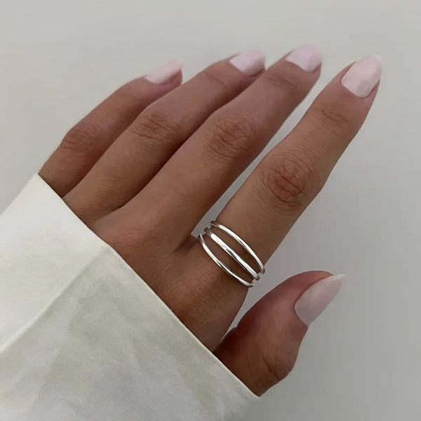 ANEL 3 FIOS LISO PRATA 925 - My Prata Joias