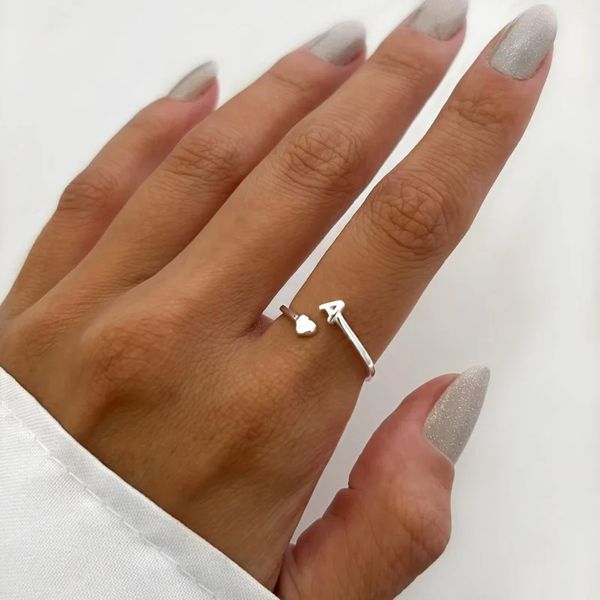 ANEL REGULÁVEL LETRA A LISO PRATA 925 - My Prata Joias