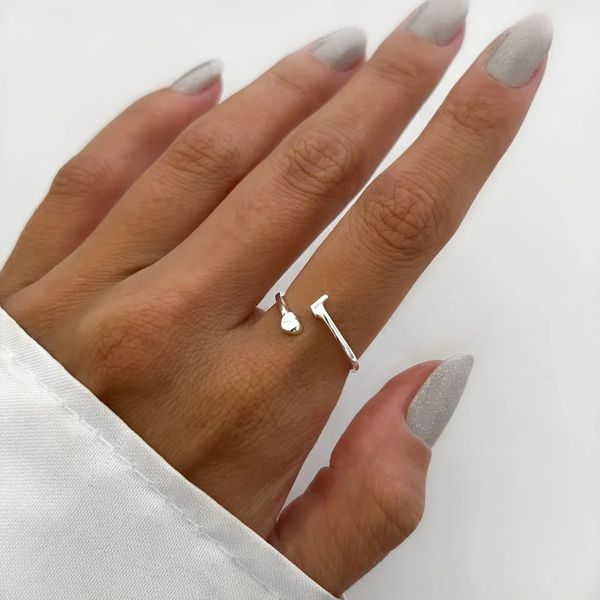 ANEL REGULÁVEL LETRA L LISO PRATA 925 - My Prata Joias