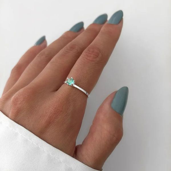 ANEL SOLITÁRIO ZIRCÔNIA VERDE ÁGUA PRATA 925 - My Prata Joias