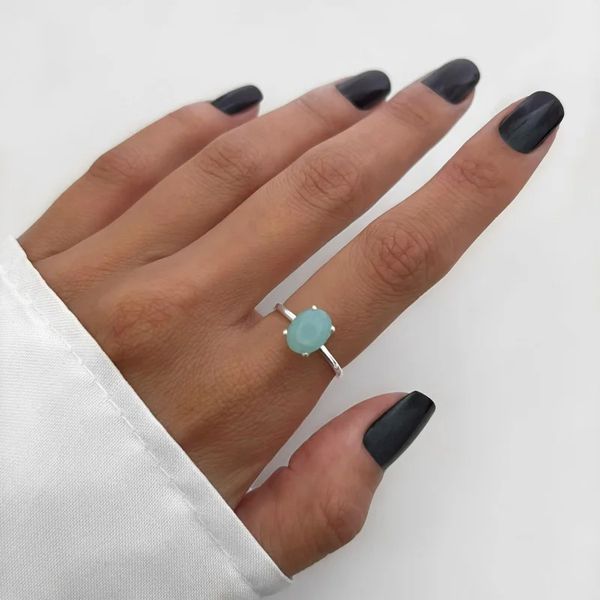 ANEL OVAL ZIRCÔNIA AZUL LEITOSO PRATA 925 - My Prata Joias