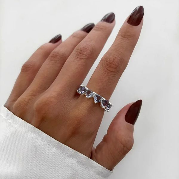 ANEL CORAÇÃO ZIRCÔNIA LILÁS PRATA 925 - My Prata Joias