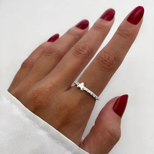 ANEL ZIRCÔNIA CRISTAL LETRA A PRATA 925 - My Prata Joias