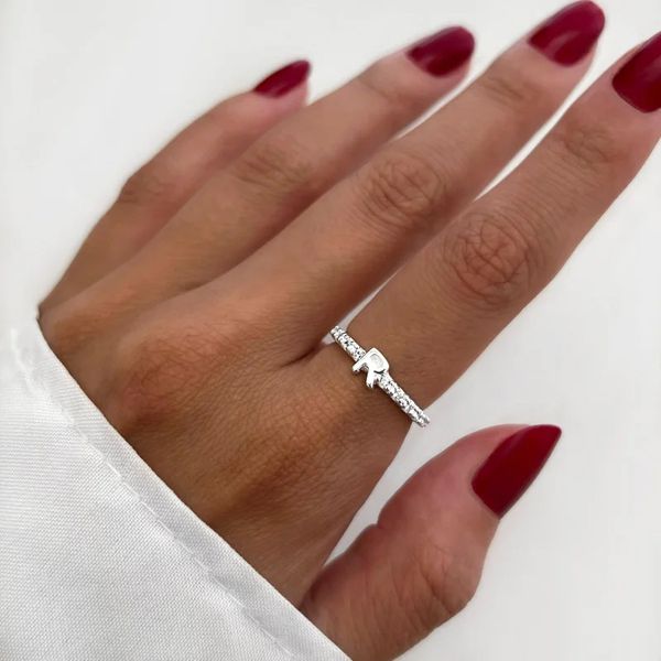 ANEL ZIRCÔNIA CRISTAL LETRA R PRATA 925 - My Prata Joias