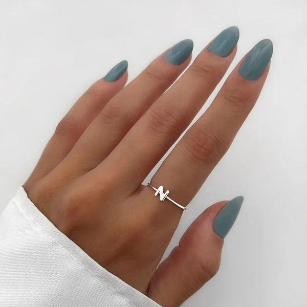 ANEL LISO LETRA N PRATA 925 - My Prata Joias