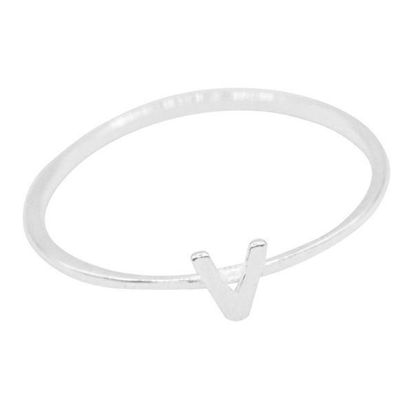 ANEL LISO LETRA V PRATA 925 - My Prata Joias