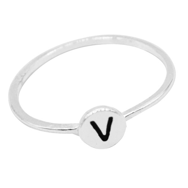 ANEL REDONDO LETRA V PRATA 925 - My Prata Joias
