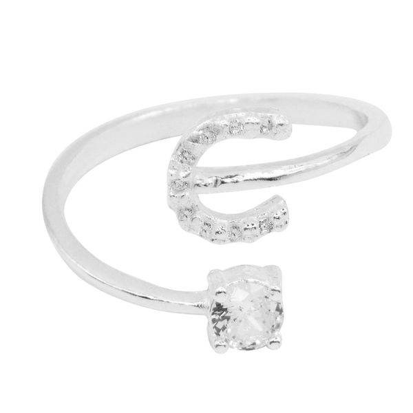 ANEL REGULÁVEL LETRA CRAVEJADO ZIRCÔNIA CRISTAL PR... - My Prata Joias