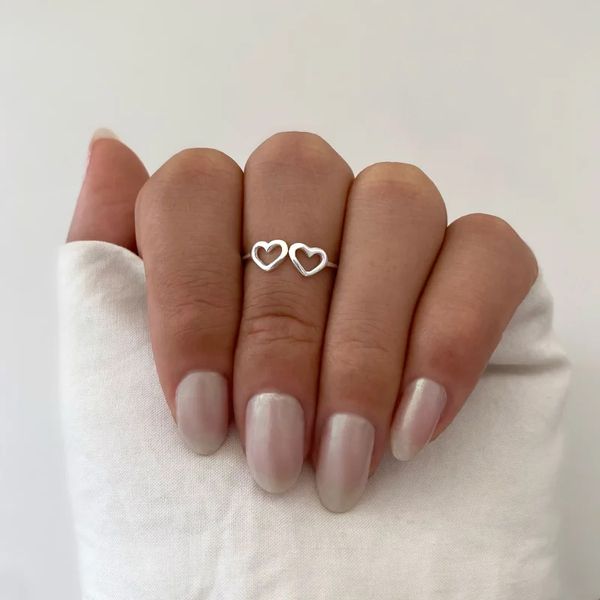 FALANGE REGULÁVEL DOIS CORAÇÕES PRATA 925 - My Prata Joias