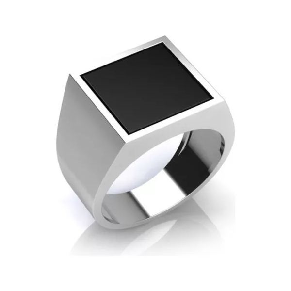 ANEL QUADRADO ONIX PRATA 925 - My Prata Joias