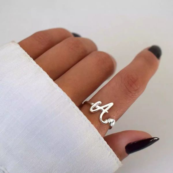 ANEL LETRA A REGULÁVEL ZIRCÔNIA CRISTAL PRATA 925 - My Prata Joias