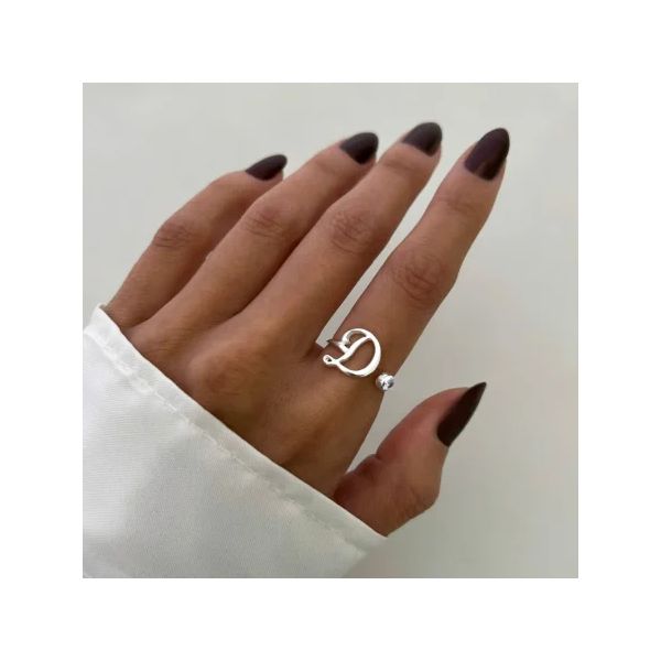 ANEL LETRA D REGULÁVEL ZIRCÔNIA CRISTAL PRATA 925 - My Prata Joias