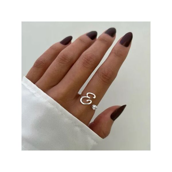 ANEL REGULÁVEL LETRA E ZIRCÔNIA CRISTAL PRATA 925 - My Prata Joias