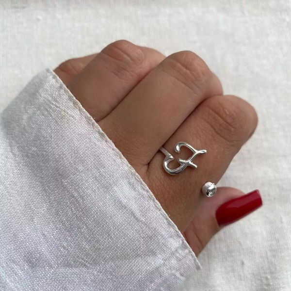 ANEL LETRA F ZIRCÔNIA CRISTAL PRATA 925 - My Prata Joias