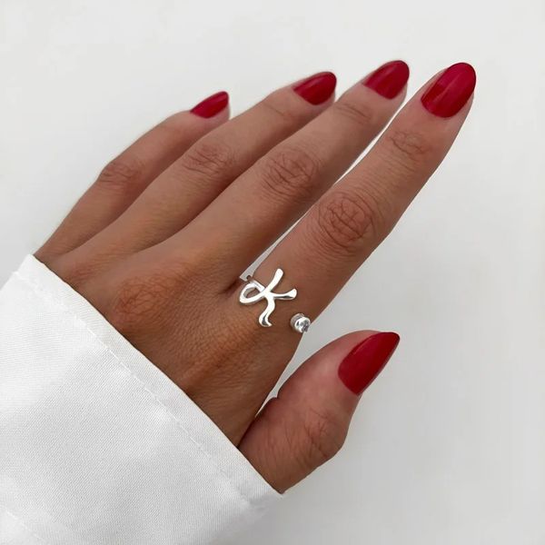 ANEL REGULÁVEL LETRA K ZIRCÔNIA CRISTAL PRATA 925 - My Prata Joias