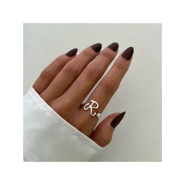 ANEL LETRA R REGULÁVEL ZIRCÔNIA CRISTAL PRATA 925 - My Prata Joias